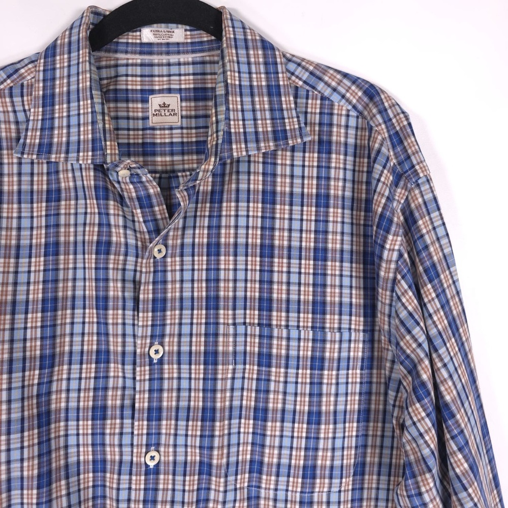 PETER MILLAR Men’s Plaid Cotton Button Up Shirt Long Sleeve‎ Size XL